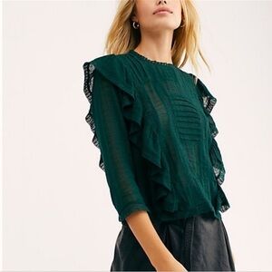 Free People Jasmine Ruffle Blouse in Green